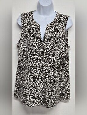 Eliane Rose L Tank Top Half Button Front Stretch Animal Print